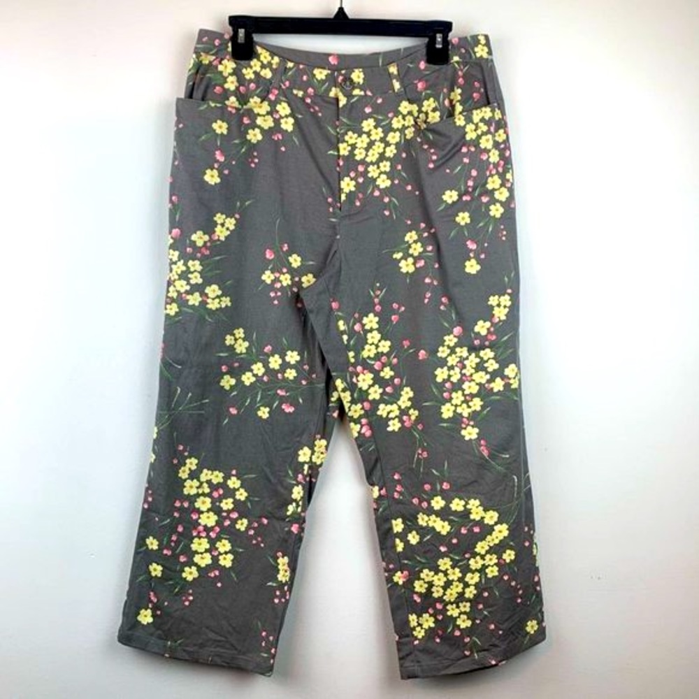 INC INTERNATIONAL CONCEPTS Gray Floral Stretch‎ Cropped Pants Sz 14P